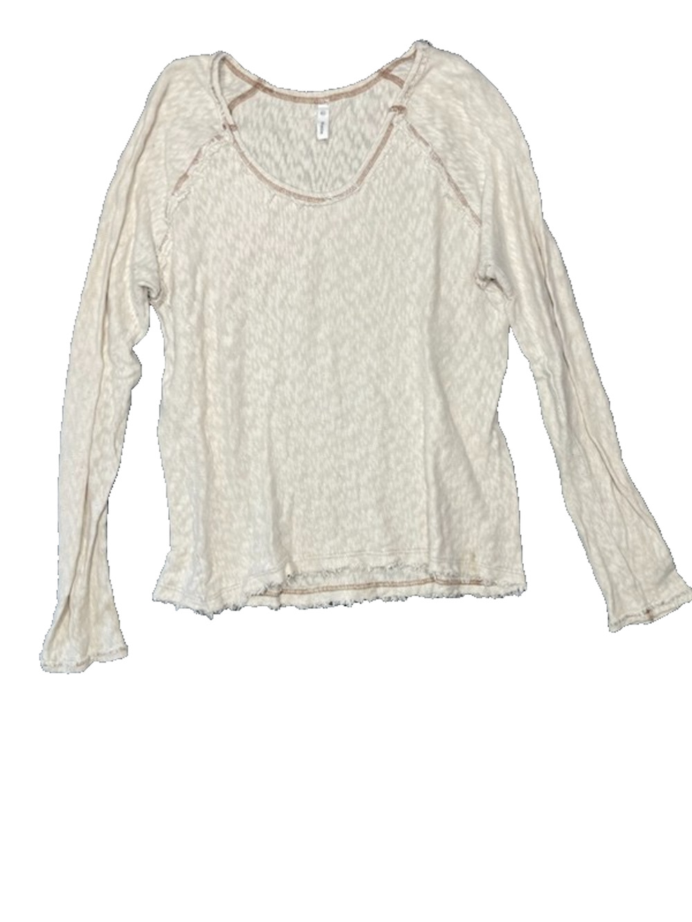 Wishlist Boho Raw Hem Long Sleeve Cotton Knit Top - Cream / Ivory M Grunge Gorp